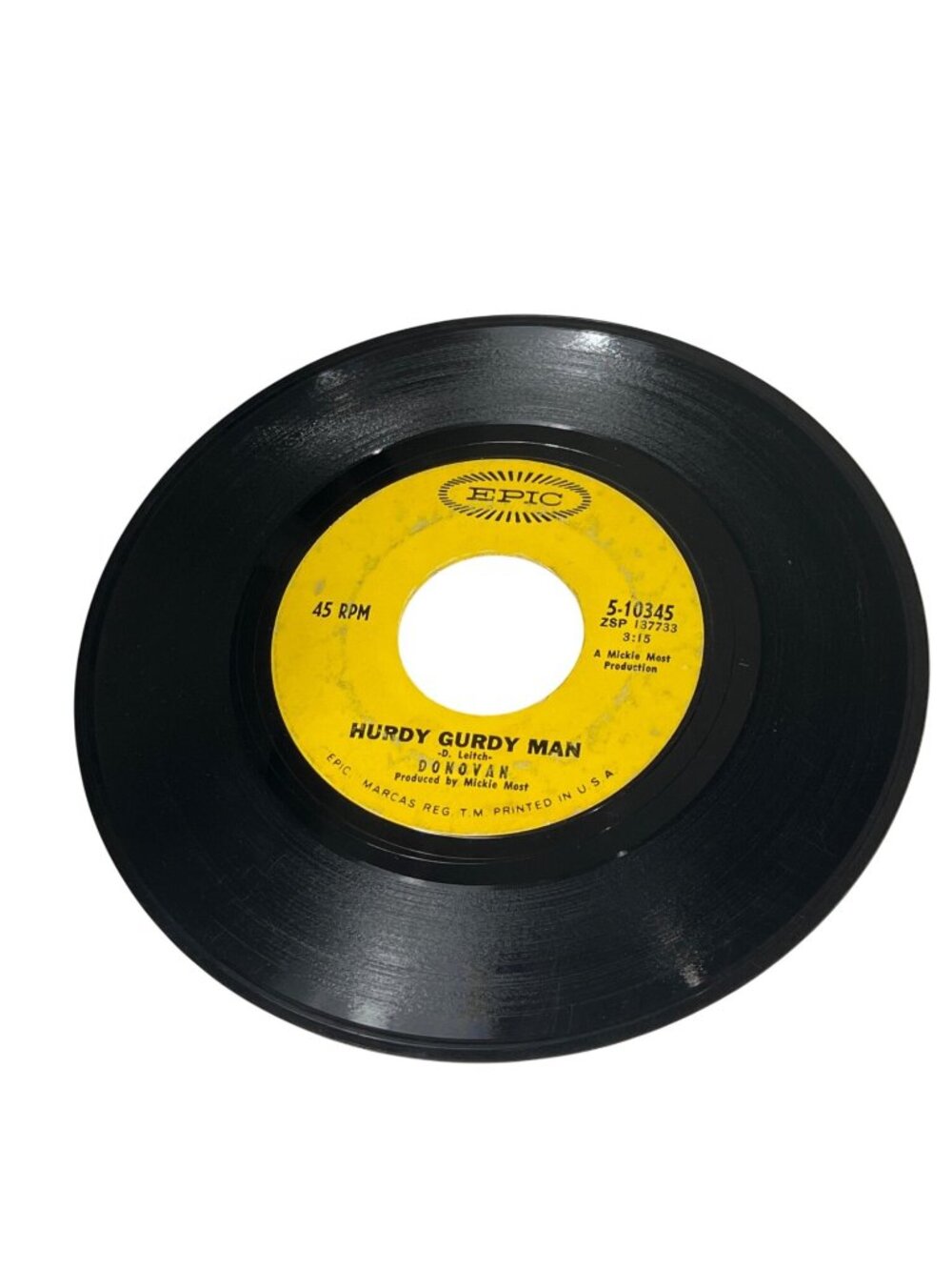 Donovan Hurdy Gurdy Man / Teen Angel 45 RPM Record Epic 5-10345 Vintage Vinyl R1